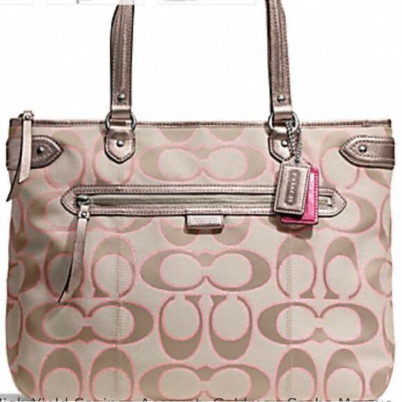 Coach Khaki Daisy Outline Signature Metallic Emma Tote Circa 2013 NWOT - Picture 1 of 7
